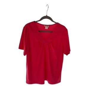 Blair Size Large Pink V-Neck Short Sleeve Blouse Light Pink
